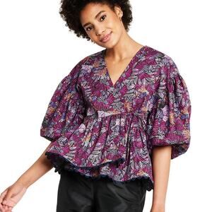 Kika Vargas x Target Purple Coral Reef Scallop Edge Wrap Top SIze S Designer